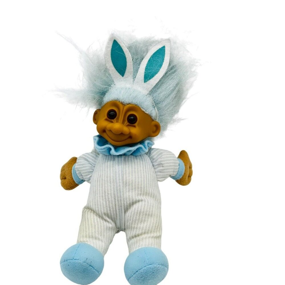 Russ Soft Body Easter Bunny Troll Ears Blue Stripes 9 inch Rabbit